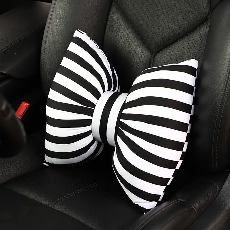 New Car Seat Headrest Pillow Cute Bow Velvet Neck Headrest Lumbar Pillow Soft Support Protector Cushion For Car