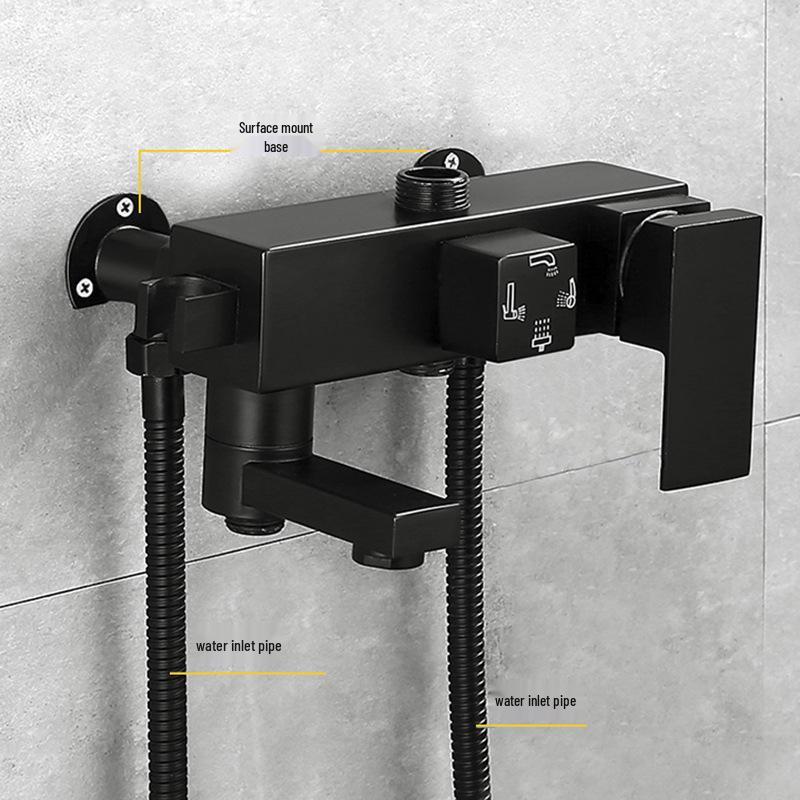 Black Shower Faucet Kit with Adjustable Shower Head and Curved Eccentric Converter