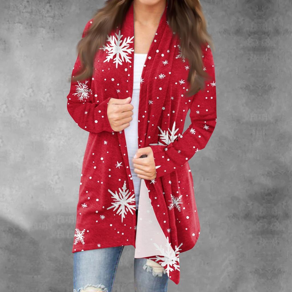 Женская модная рождественская куртка с принтом, повседневный кардиган с длинным рукавом, пальто