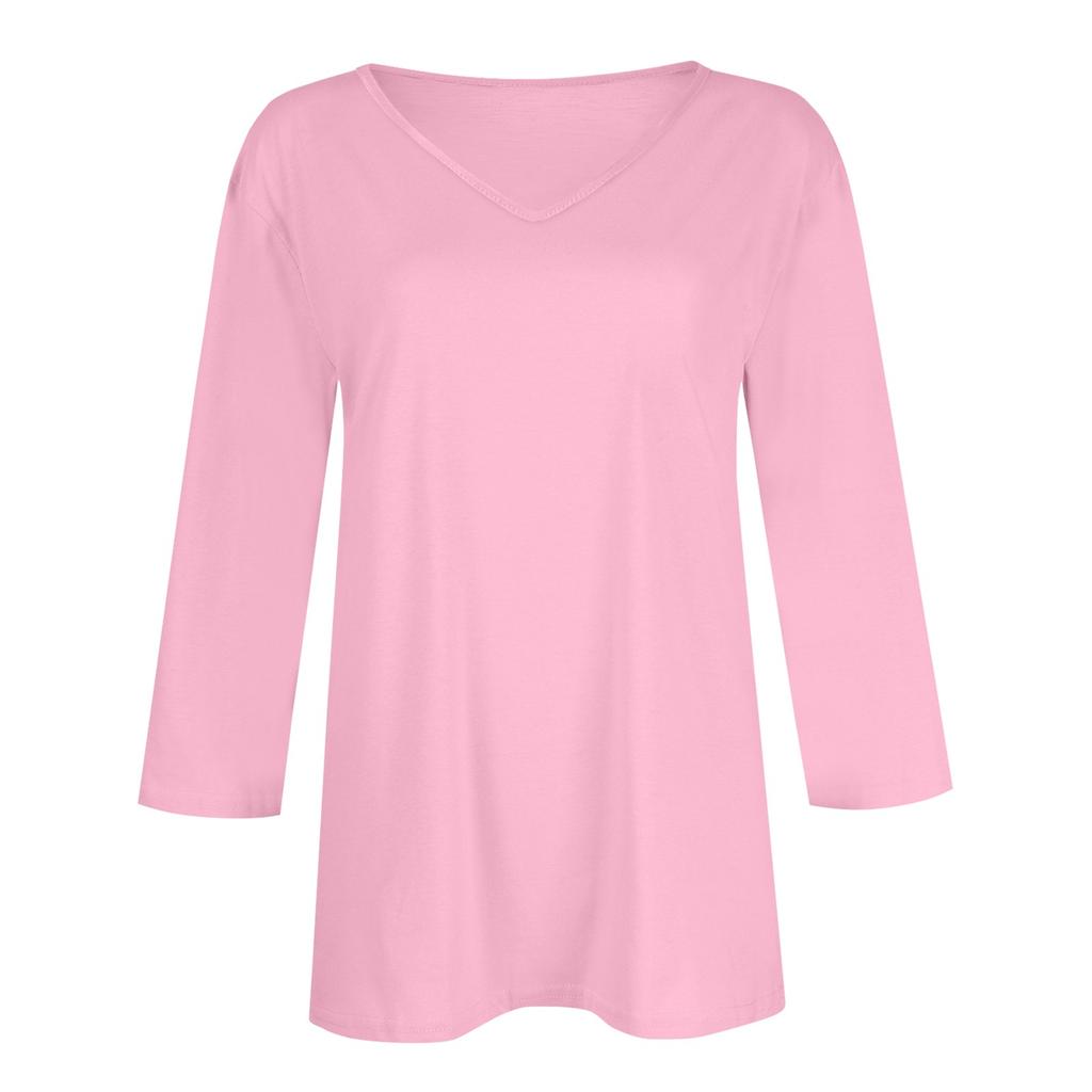 Женская мода на каждый день Повседневная футболка с v-образным вырезом и семиточечным рукавом с принтом Топ