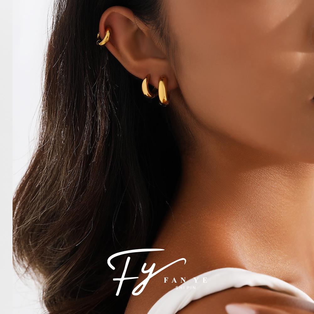 Минималистичные геометрические серьги-кольца из нержавеющей стали с покрытием из 18-каратного золота - Женские украшения в стиле легкой роскоши, холодном стиле