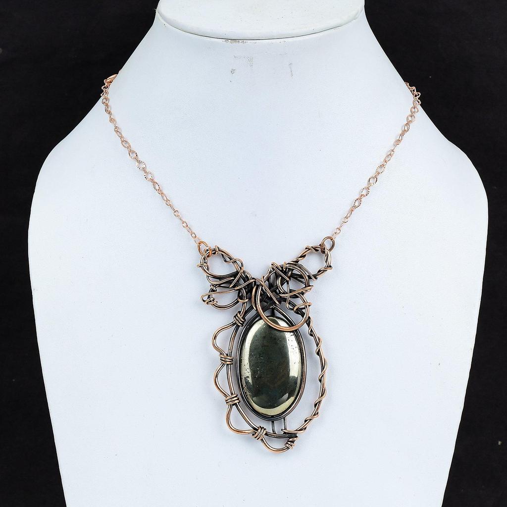 Ожерелье из пирита, обернутое медной проволокой, ювелирные изделия ручной работы, регулируемое ожерелье-цепочка, ожерелье из медной проволоки, ожерелье из драгоценных камней, подарки для мамы