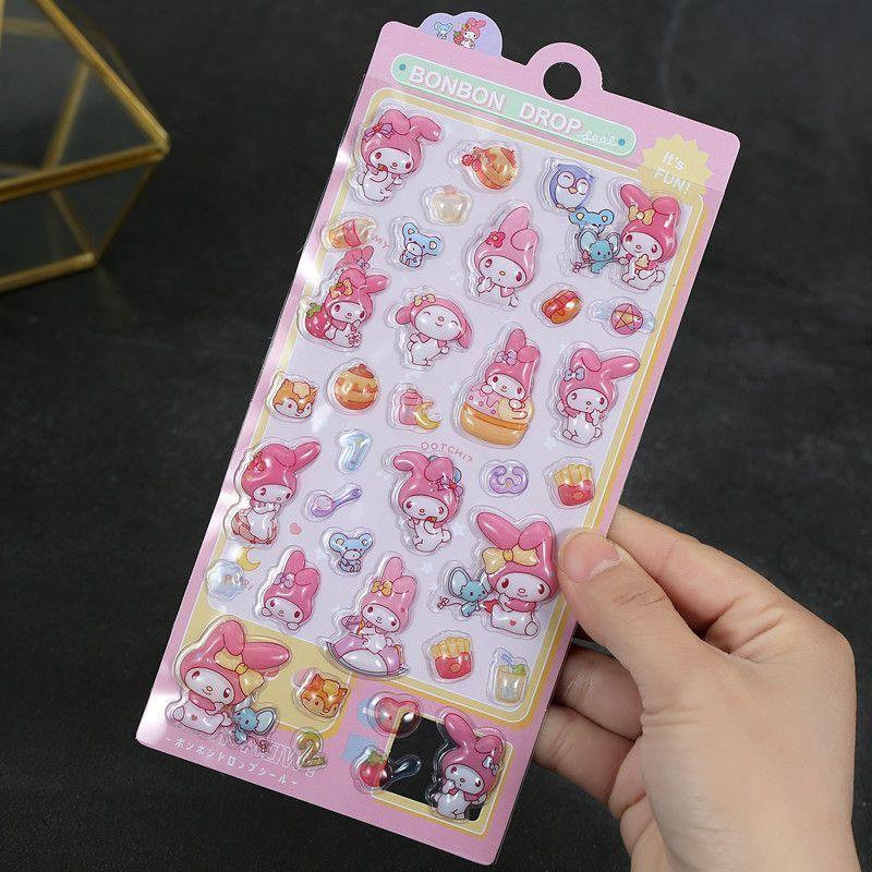 Милые объемные наклейки Hello Kitty Kawaii 3D Sanrio Наклейки Kuromi Cinnamoroll Melody Pochacco Мультяшные Детские Игрушки