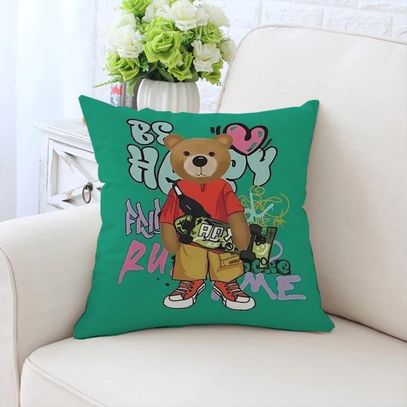45x45см декоративная наволочка на подушку для дивана, модная наволочка с медведем, декоративная наволочка для кровати, индивидуальный подарок, спинка стула