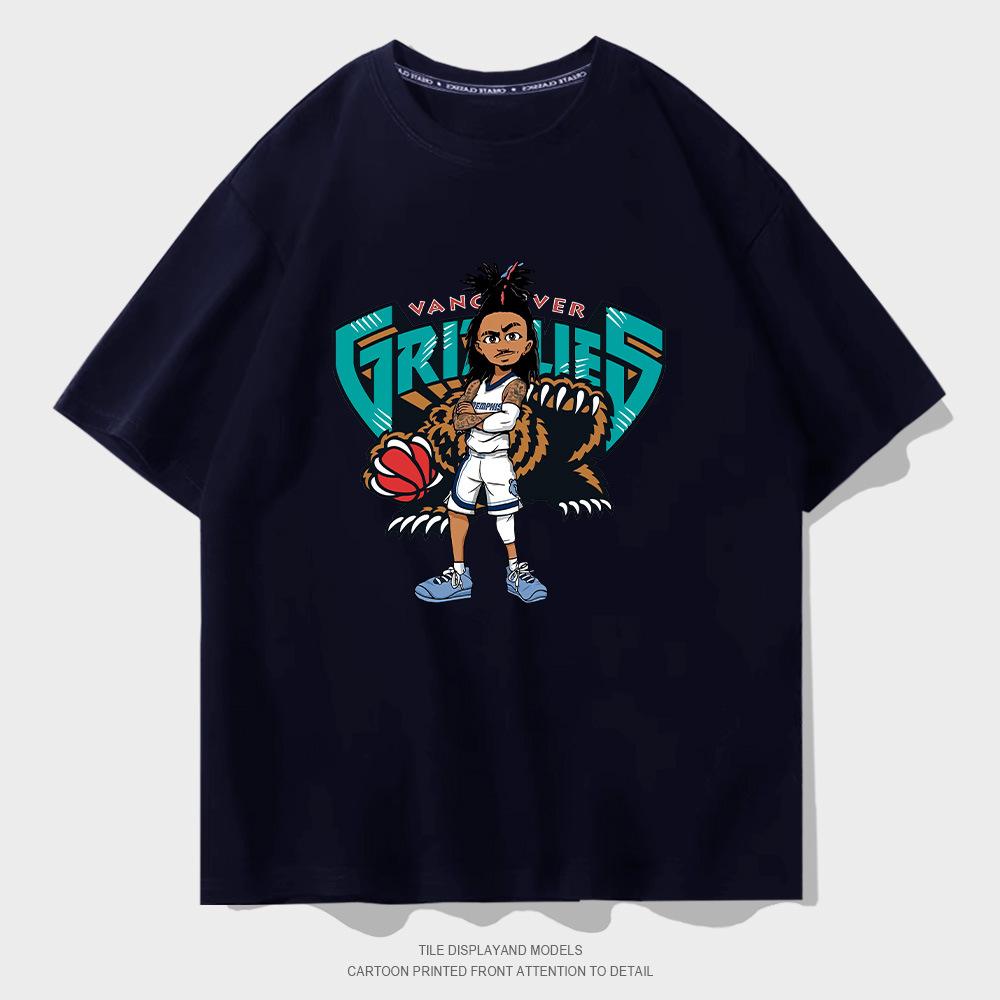 Grizzlies Morant cartoon short-sleeved T-shirt men's and women's trendy basketball sports loose half-sleeved training clothes