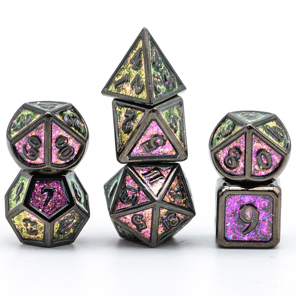 Cusdie Металлические блестящие кубики DND 7 шт. Каркасные сплошные кубики D&D D4-D20 Набор многогранных кубиков для ролевой игры Pathfinder TRPG