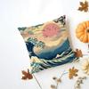 HHokusai Great Wave Cushion Cover Washable Linen Pillowcase Soft  for Daily Sofa Bed Home Room Decor