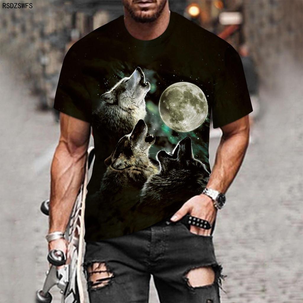 Couple Wolf Print T-Shirt Men's 3D T-Shirt Drop Ship Top Short Sleeve Camiseta Round Neck T-Shirt Fashion Casual Brand