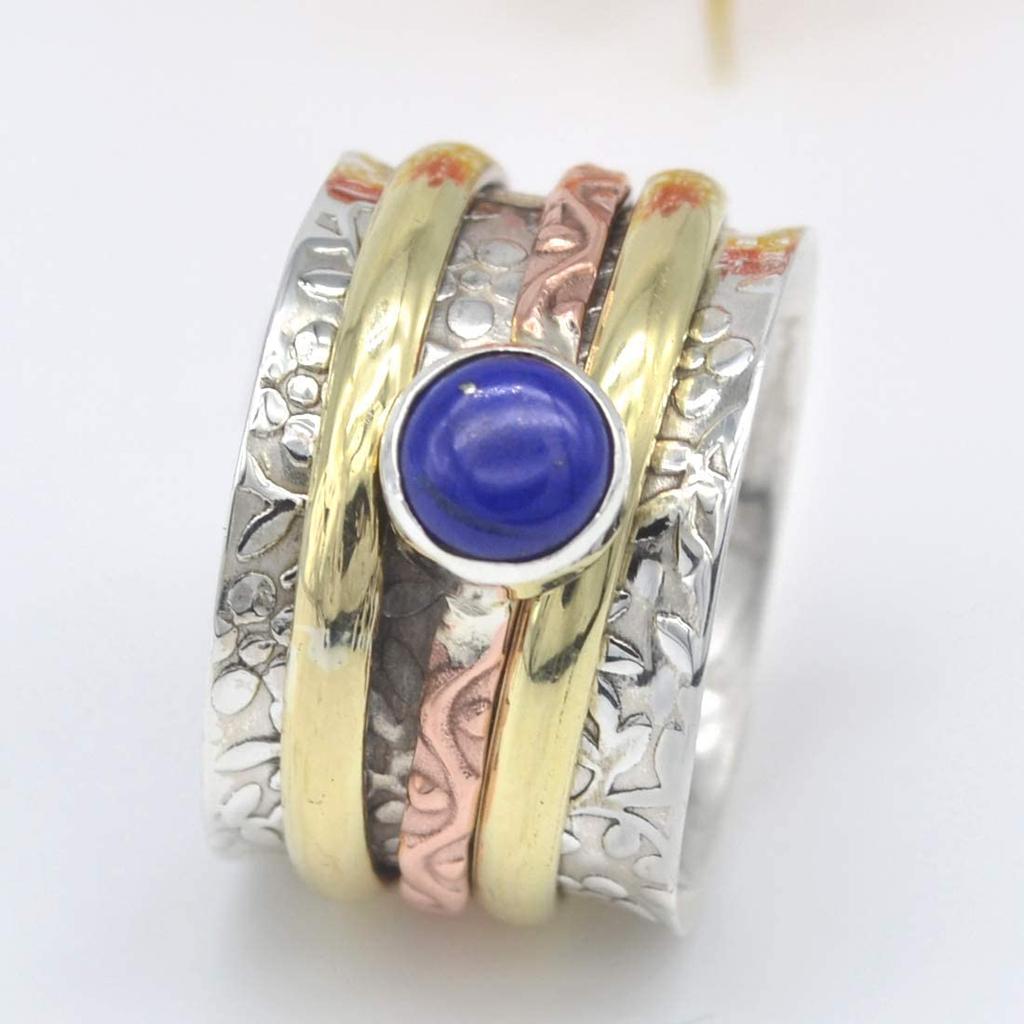 Кольцо с лазуритом, Серебряное кольцо 925, Трехцветное кольцо, Заявление, Кольцо в стиле бохо, Рождественское кольцо, Подарок унисекс, Серебряное кольцо