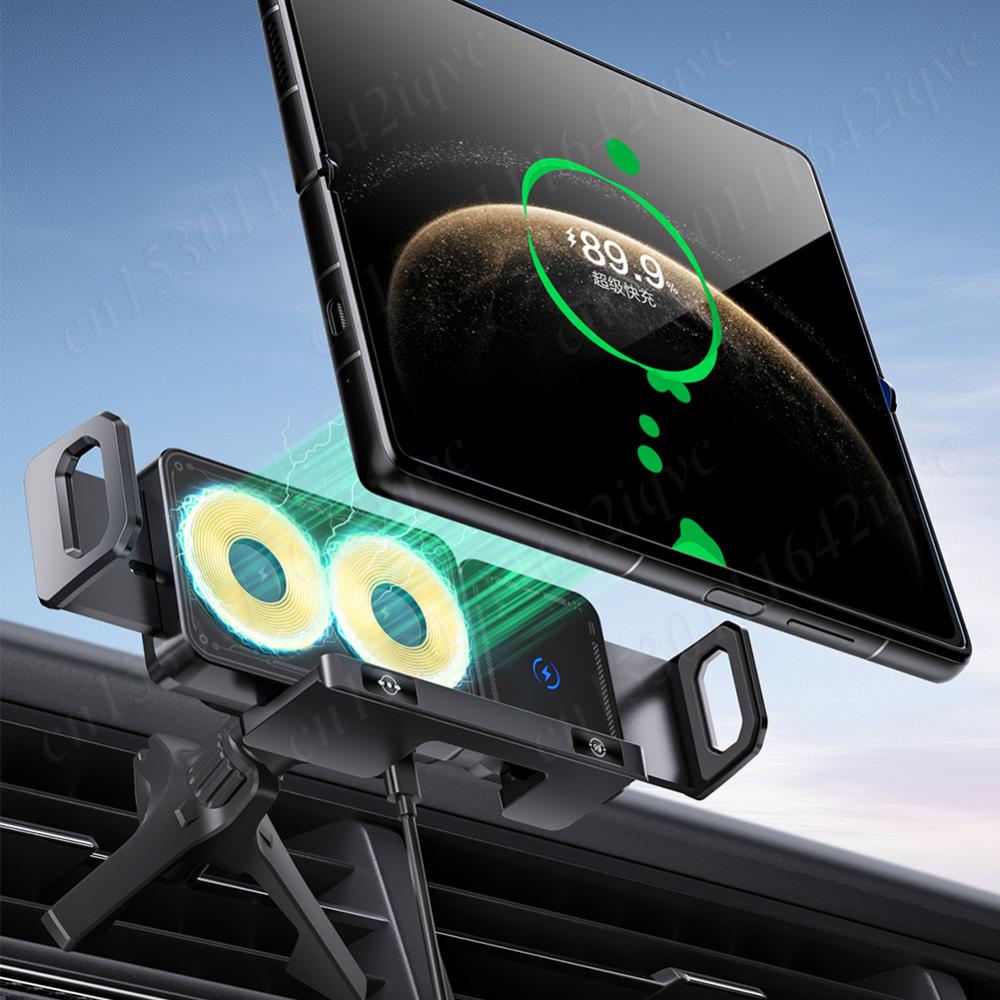 Автомобильный беспроводной держатель-подставка для зарядки телефона 15 Вт с двумя катушками, крепление для телефона в воздуховод автомобиля для Samsung Galaxy Z Fold 5 6 Flip 3 4