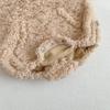 Autumn & Winter Baby Romper: Cute Bear Design with Hood, Double-Sided Velvet, Warm & Cozy for Crawling.