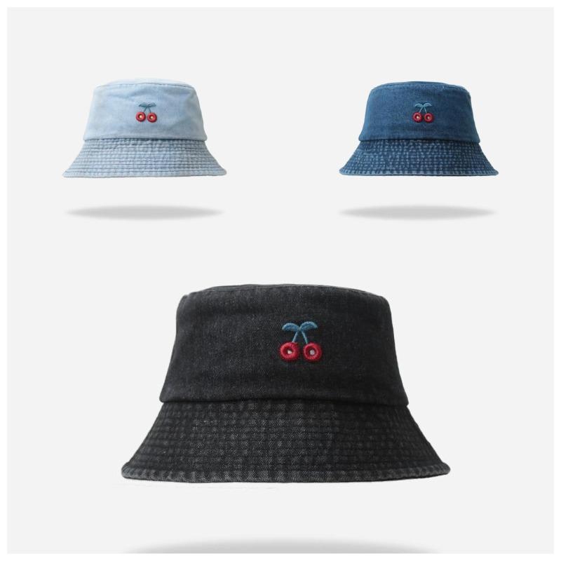 Джинсовая панама "Маленькая вишня" для женщин, летняя, защита от солнца, универсальная, сужающая лицо, панама-ведро, весенняя панама-ведро