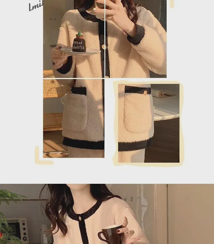 Женская пижама из кораллового флиса в корейском стиле - домашний костюм из плотной бархатной фланели