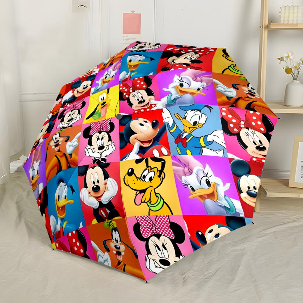 Autumn Mickey Minnie Romance Portable Automatic Umbrella Compact 8-Rib Lightweight Compact Design All-Season Umbrella for Travel
