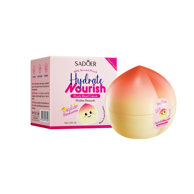Крем для рук SADOER с манго, персиком, алоэ вера и лимоном в уникальной упаковке в форме фрукта - 39 г