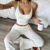 Cute Summer Pajamas with Thin Straps Women Set Floral Print, Sleeveless U Neck Lightweight Sleep Sets for Vacation Camisole And Pants, Sexy