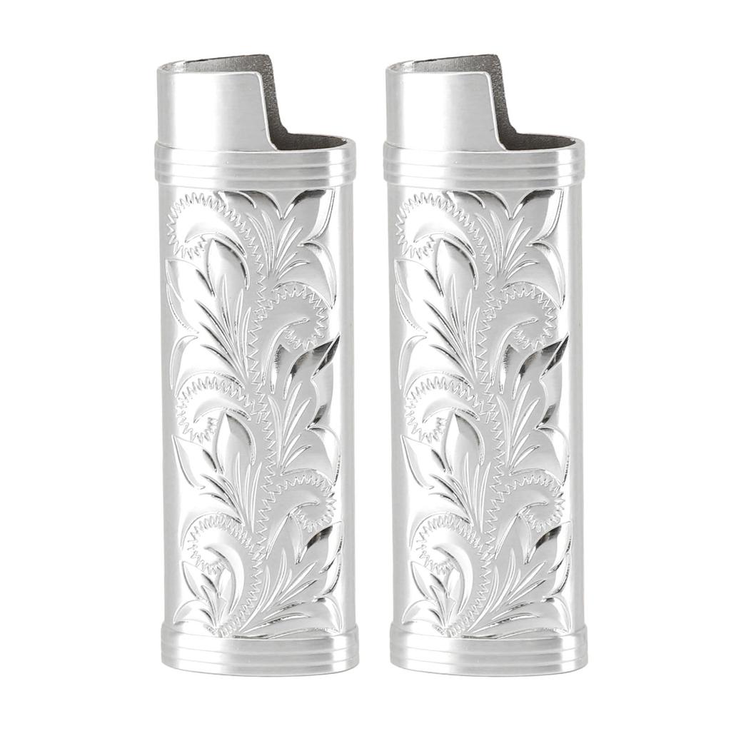 2Pcs Lighter Case Zinc Alloy Lighter Storage Container Floral Pattern for Outdoor Camping Hiking