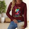 Tops For Women Colorful Explosive Cat  Print Round Neck Long Sleeve T-shirt Fall Casual Slim Pullover Women's Long Sleeve Top