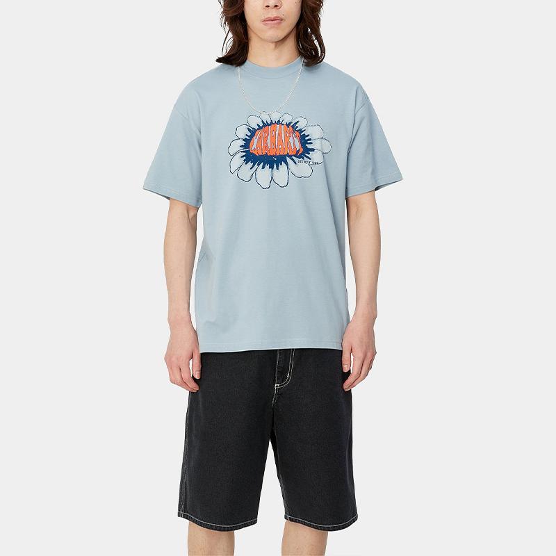 Carhartt WIP SS24 S/S Футболка с пиксельным цветочным принтом Унисекс Топы Матово-синий I033161-0F4-XX