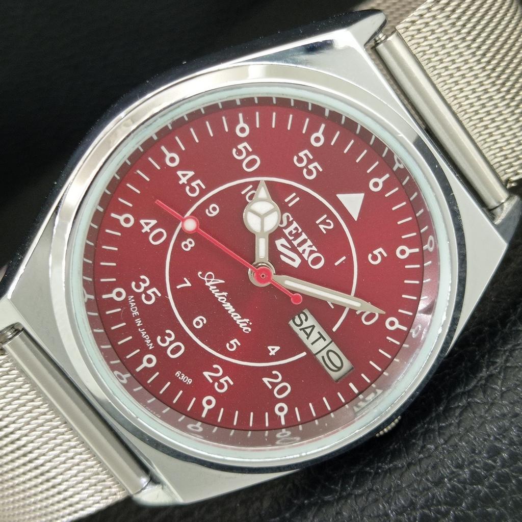ВИНТАЖНЫЕ АВТОМАТИЧЕСКИЕ SEIKO 5 6309A ВОССТАНОВЛЕННЫЕ ЯПОНСКИЕ МУЖСКИЕ ЧАСЫ С КРАСНЫМ ЦИФЕРБЛАТОМ a444802-1