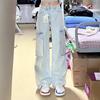 Women's Summer 2025 Light Blue Retro Multi-Pocket Denim Jumpsuit with Low-Waist and Wide-Leg Floor-Length Pants