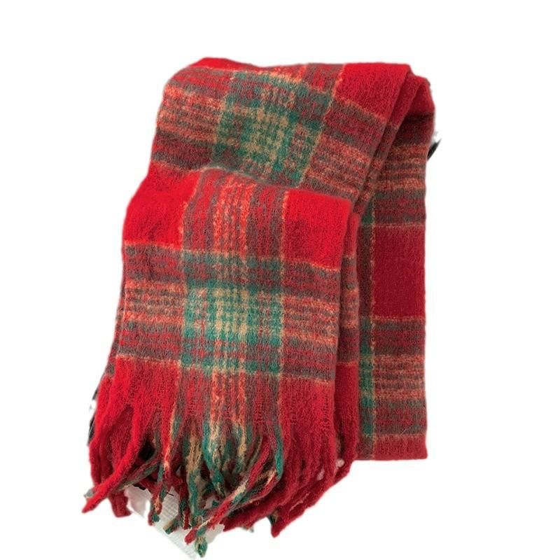 Maillard Style Brown Imitation Cashmere Scarf for Women Winter High End Tassel Mohair Thickened Scarf Student New Style