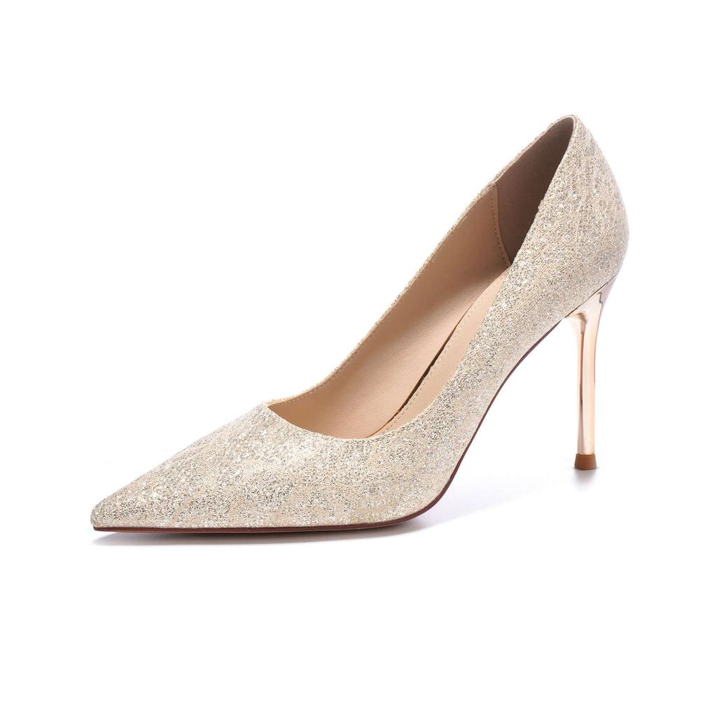 Блестящие туфли на высоком каблуке женские туфли на тонком каблуке с неглубоким горлом одинарные туфли из микрофибры свадебные туфли платье темперамент продвинутый смысл