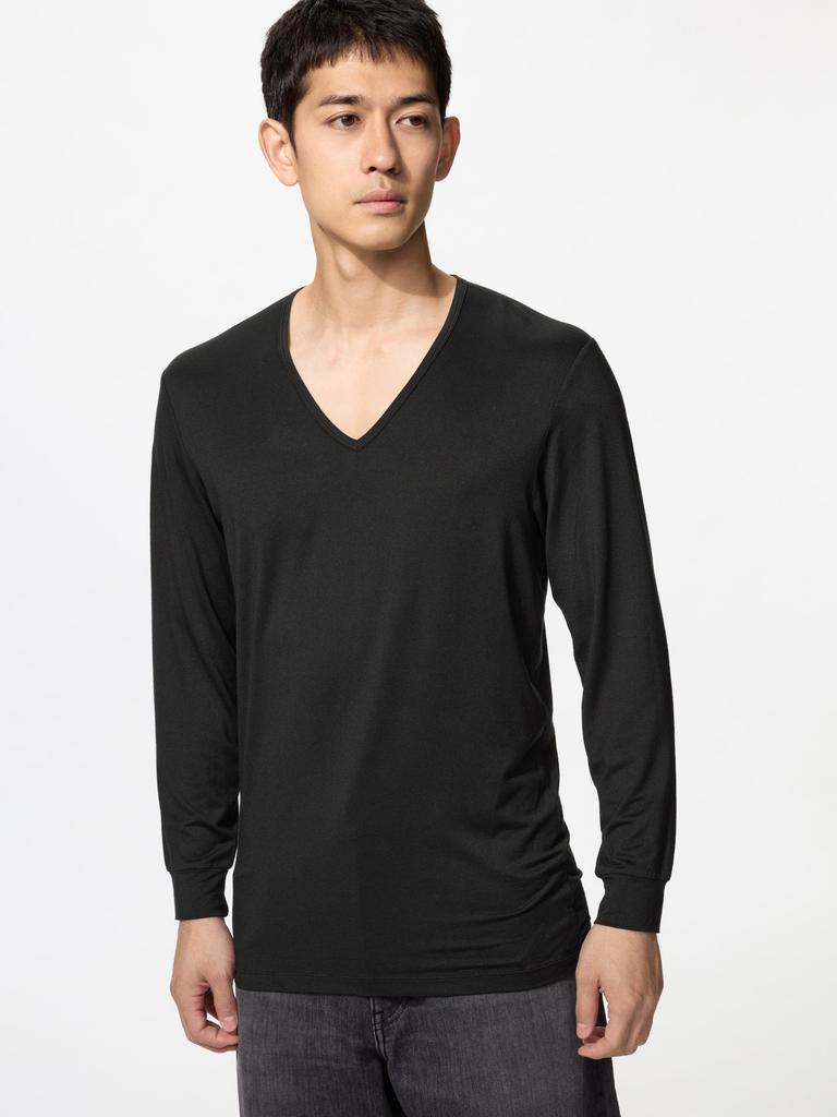 Uniqlo Япония HeaTTech Футболка с V-образным вырезом 9-минутный рукав