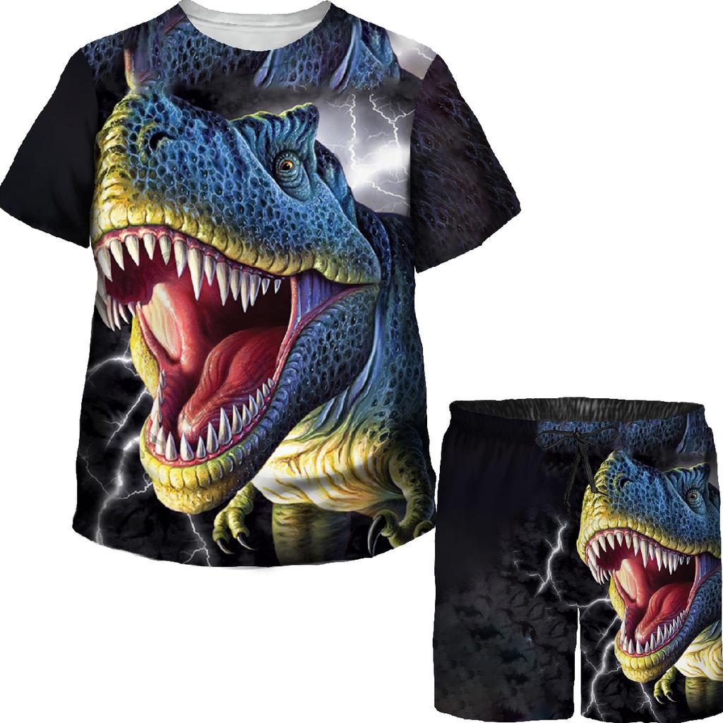 Футболки/костюмы с 3D принтом динозавра Юрского периода для мальчиков и девочек, футболки/костюмы для подростков, повседневная летняя футболка, спортивный костюм, комплект