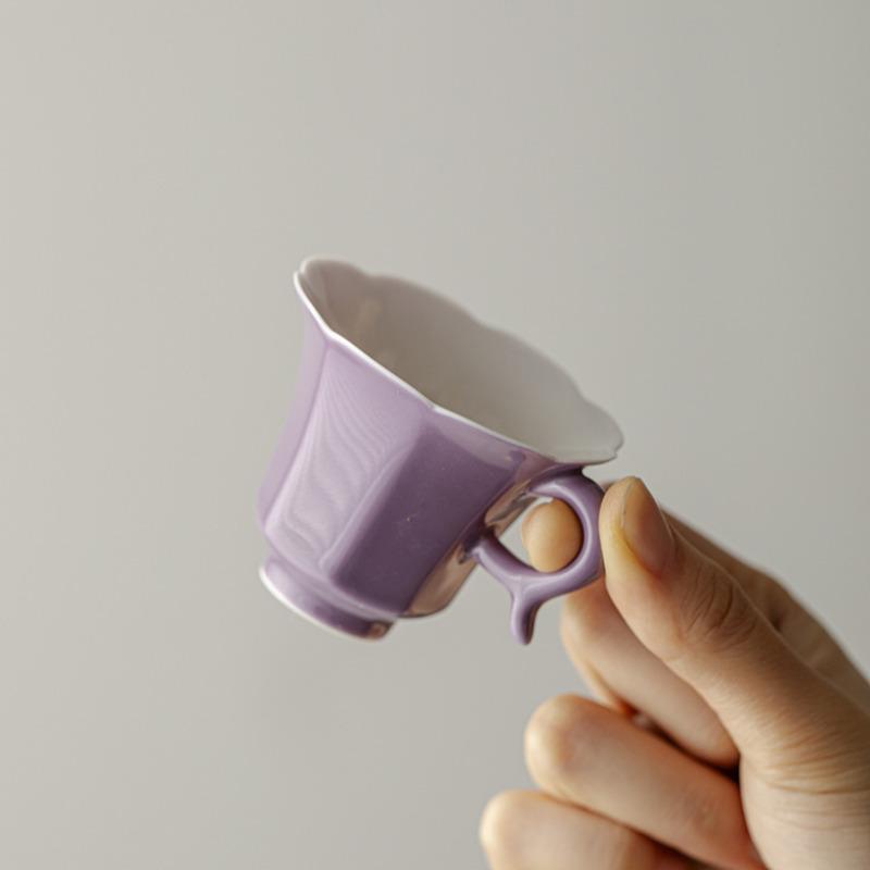2pc/lot Creative Grape Purple Glaze Handle Teacup Luxury Tea Bowl Tea Cup Set Meditation Cup Jianzhan Flower Tea Teaware 40ml