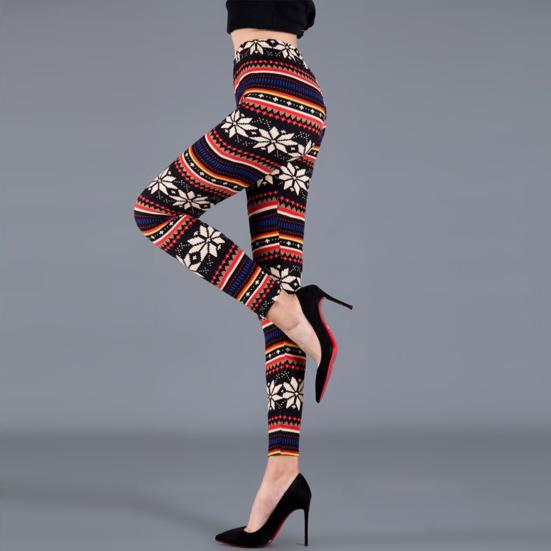 Autumn Winter Women Pants Snowflake Elk Print High Waist Tummy Control Soft Elastic Thermal Skinny Butt-lifted Yoga Trousers Lady Leggings
