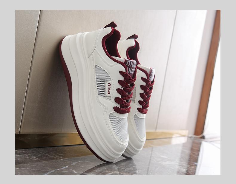 Summer girls' single mesh thick soled white shoes