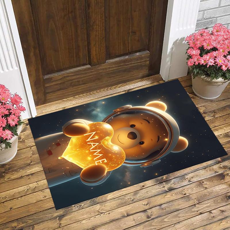 Personalized Name Pooh Bear Art Living Room Non-Slip Area Rug Soft Carpet for Bedroom Kids Playroom Sofa Office Home Decor Doormat