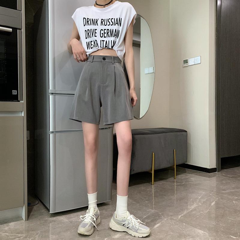 Женские летние шорты-костюм с высокой посадкой и широкими штанинами - Свободные повседневные брюки длиной до колена