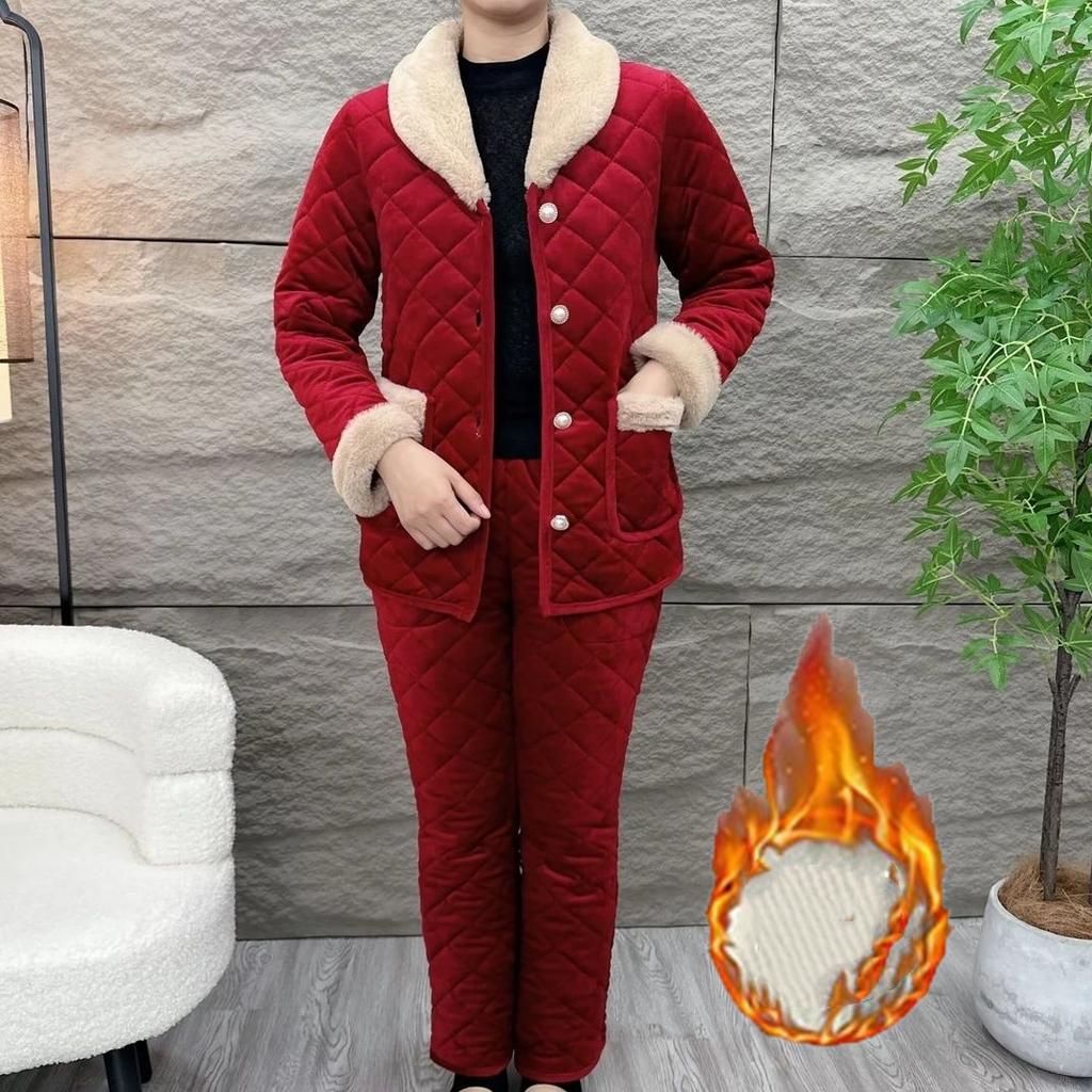 Модная материнская зимняя одежда, плюс бархатный толстый стеганый костюм, зимняя теплая стеганая куртка для среднего и пожилого возраста, хлопковые брюки, костюм-двойка