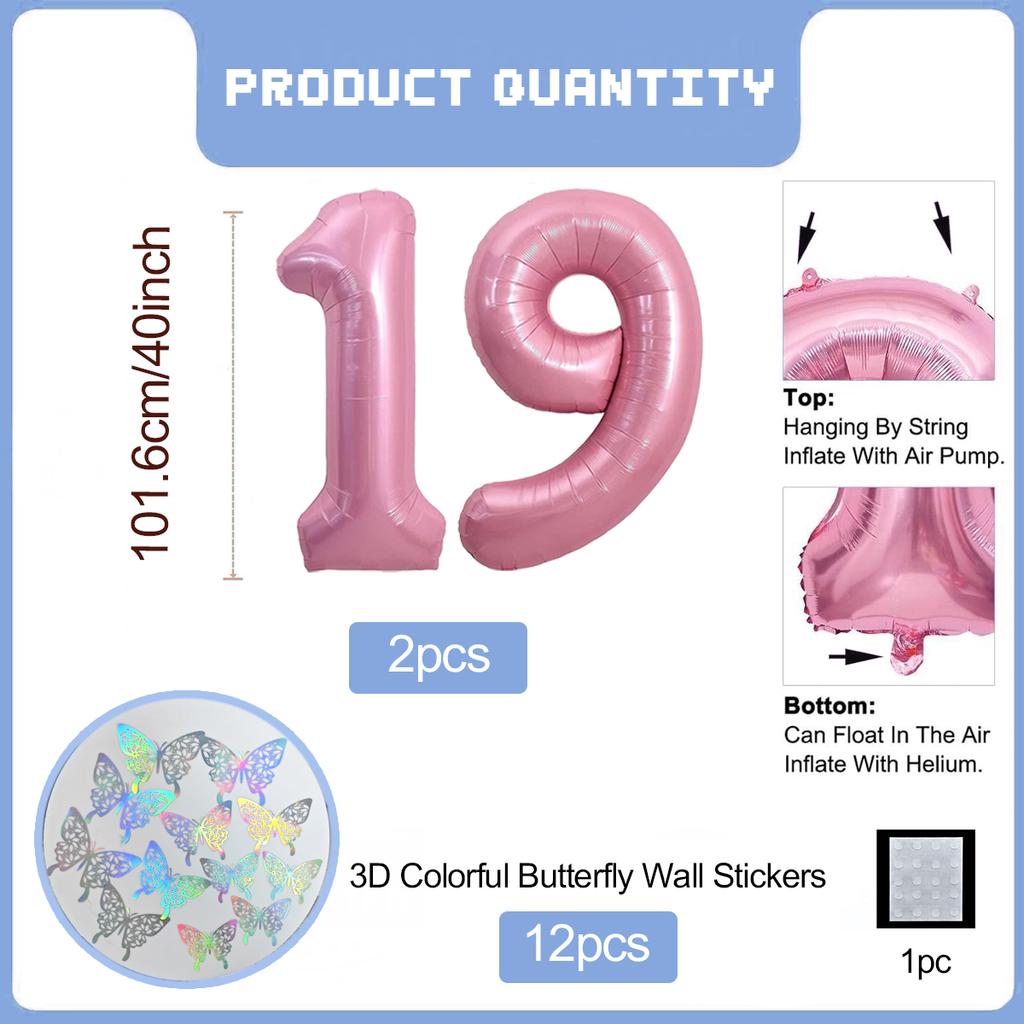 Pink Butterfly Number Balloon, 3D Stereoscopic Butterfly Number 0-9 Used for Anniversary Birthday Party Photography