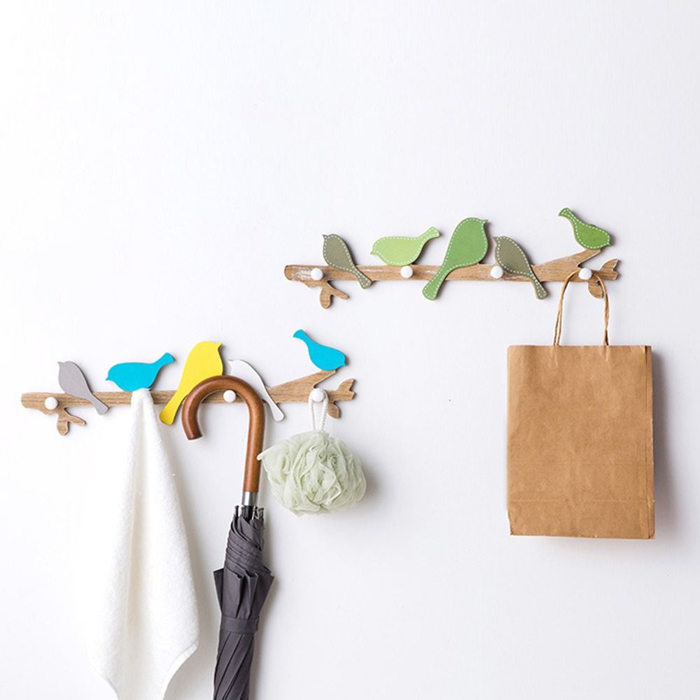 4 Hooks Wood Key Hook Rack Wall Mount Closet Organizer Holder Bedroom Accessories