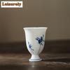 2pc/set Pure Hand-painted Butterfly Orchid Teacup High Legged Tasting Cup Small Fragrant Master Cup Kung Fu Tea Mug Teaset 60ml