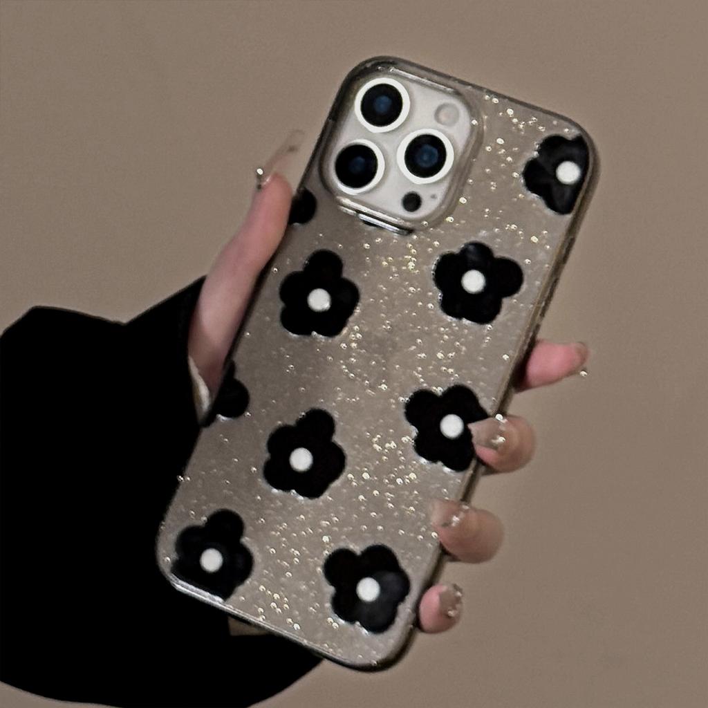 Glitter Black Flower Apple 15promax Mobile Phone Case 16 Suitable for Iphone13 Retro Niche 11 Soft Set 12