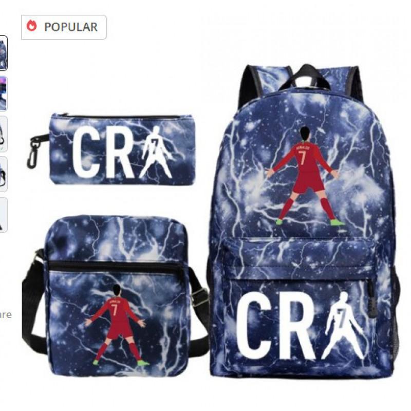 CR7C Kids School Backpack Set With Printed Design - Oxford Fabric Dual-Shoulder Bag Shoulder Pencil Case Grades 5-6