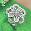 925 Sterling Silver Luxury Zircon Two Flowers Rings For Women Party Birthday Engagement Wedding Fashion Noble Charm Jewelry Gift