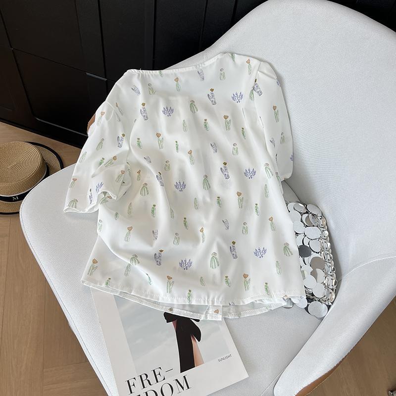 Short Sleeve Shirt Printed Ins Shirt Female Mori Versatile Loose Belly Cover Shirt Summer Meat Cover Top