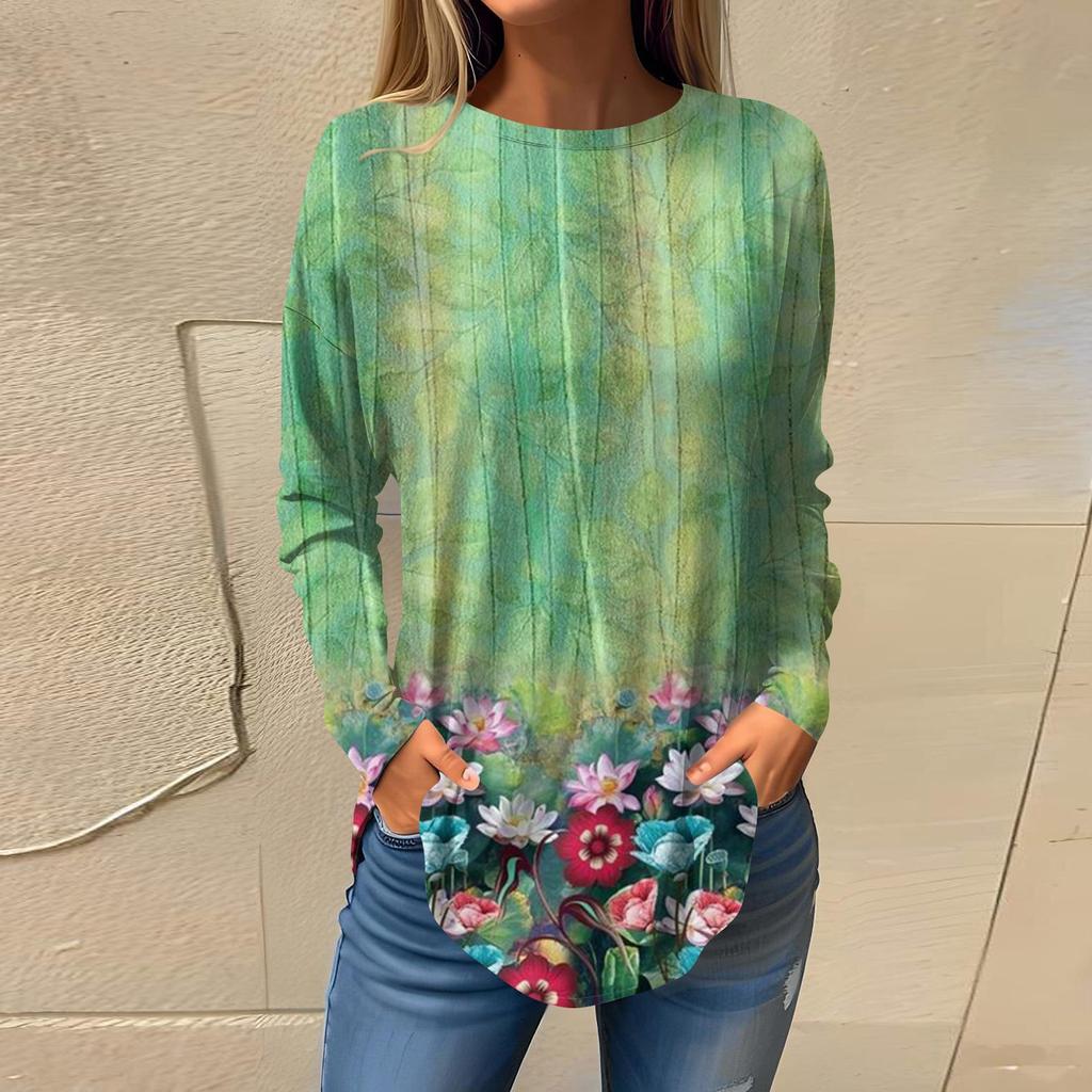 Футболки для женщин, осенний повседневный модный топ с длинным рукавом, пуловер с принтом, топ