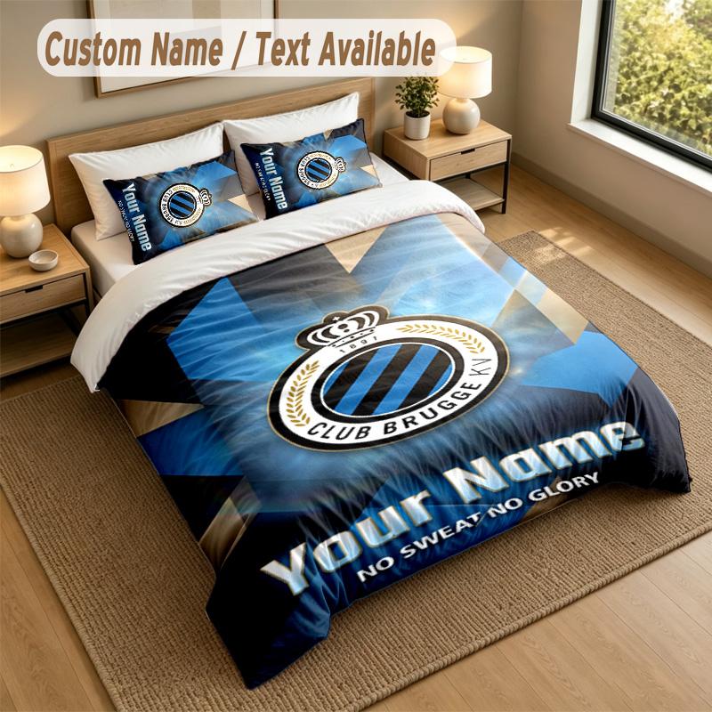 3Pcs Bedding Set Custom Name Text, 1 Sheet 2 Pillowcases Home Bed DecorClub Brugge FC