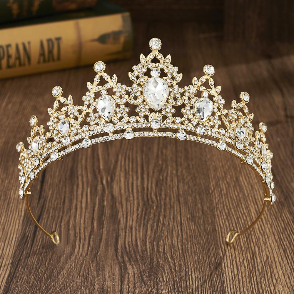 Shiny Baroque Crown Elegant Princess Rhinestone Crown Exquisite Bridal Tiara Women/Girls