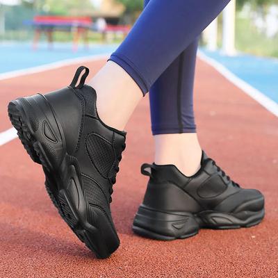 Удобная женская спортивная обувь Черная кожа Бег Женские кроссовки Женская дизайнерская обувь для улицы для ходьбы Размер 41 Толстая подошва
