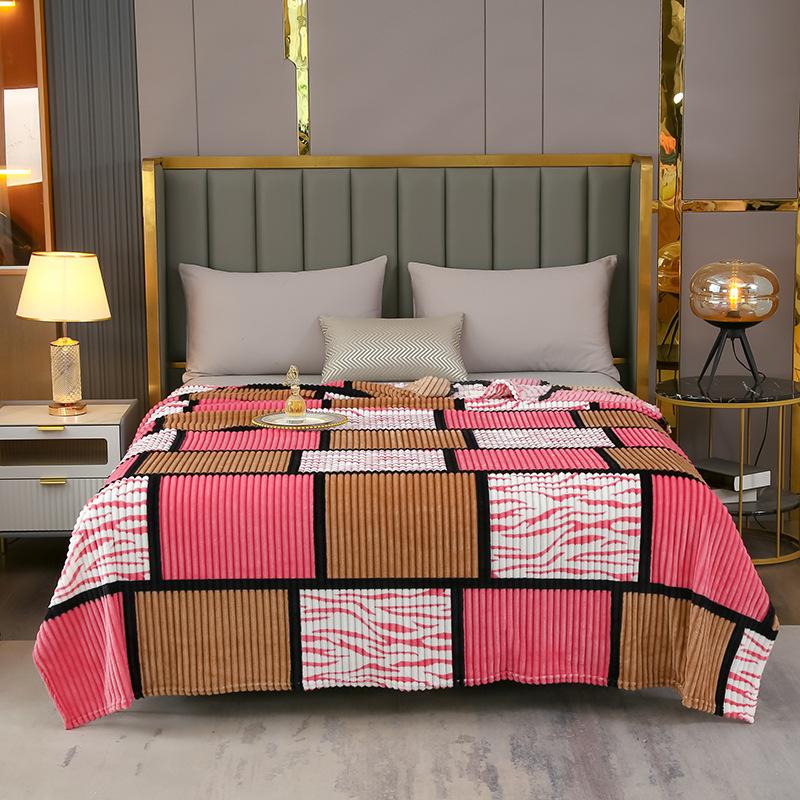 High-quality Milk Velvet Blanket with Geometric Square Print, Suitable for Bed, Travel, and Car Use. Made of Soft and Comfortable Polyester Fabric