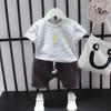 Комплект одежды для маленьких мальчиков, летний белый, черный детский спортивный костюм, комплекты официальной одежды для маленьких мальчиков 1, 2, 3, 4, 5 лет