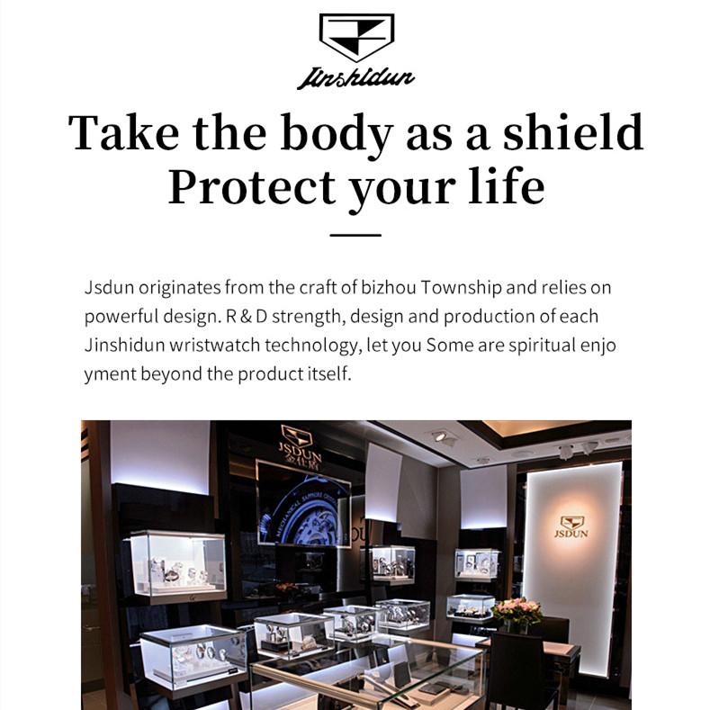 JINSHIDUN Новые мужские часы для бизнеса и отдыха, полностью автоматические механические часы, высококачественные часы с трубчатым маховиком