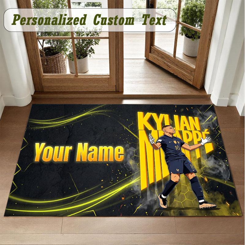 Crystal Velvet Square Rug Custom NameKylian Mbappe Pattern Non Slip Home Floor Decor Rug